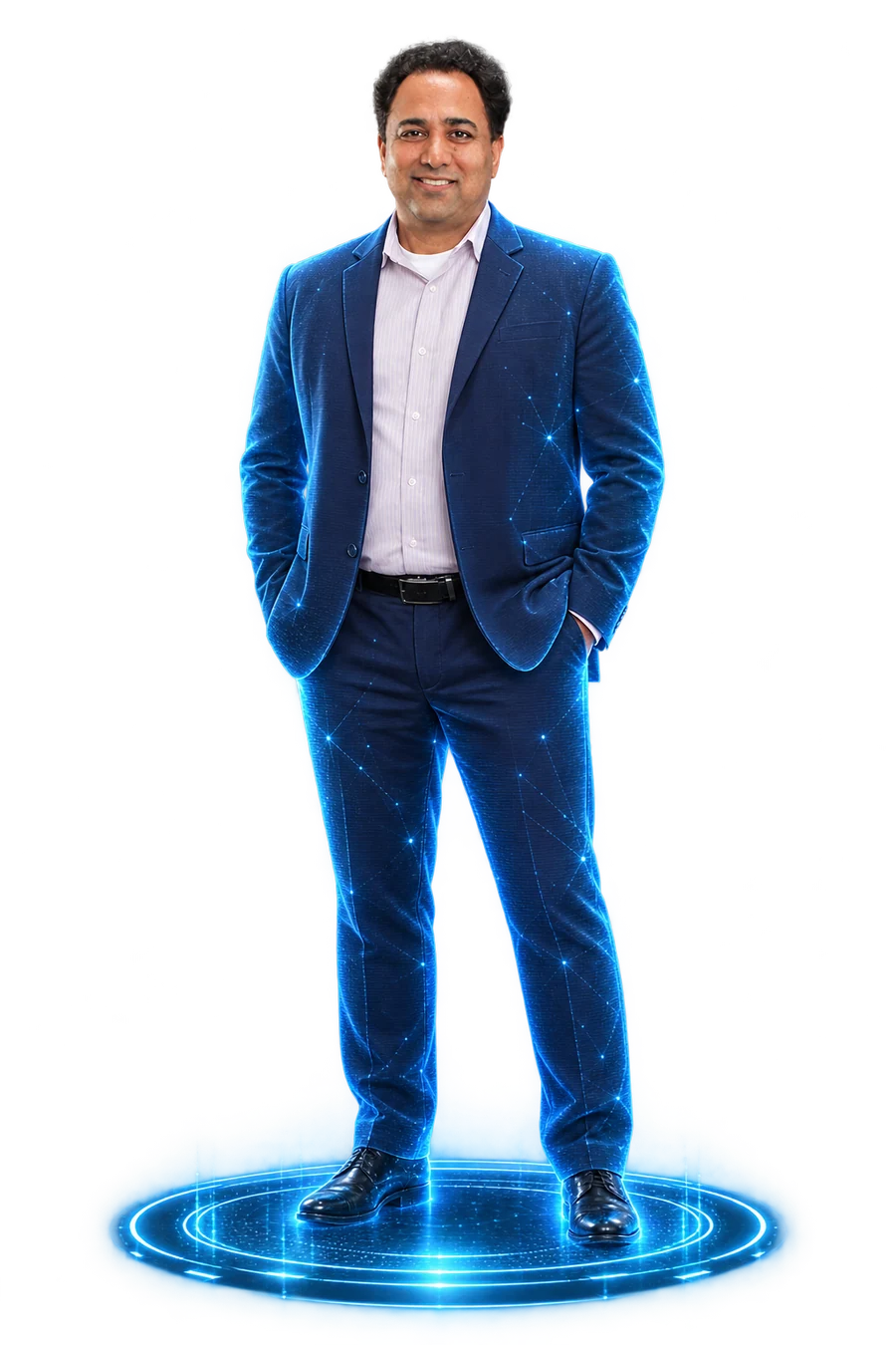 Saif Rehman hologram on a glowing circular platform