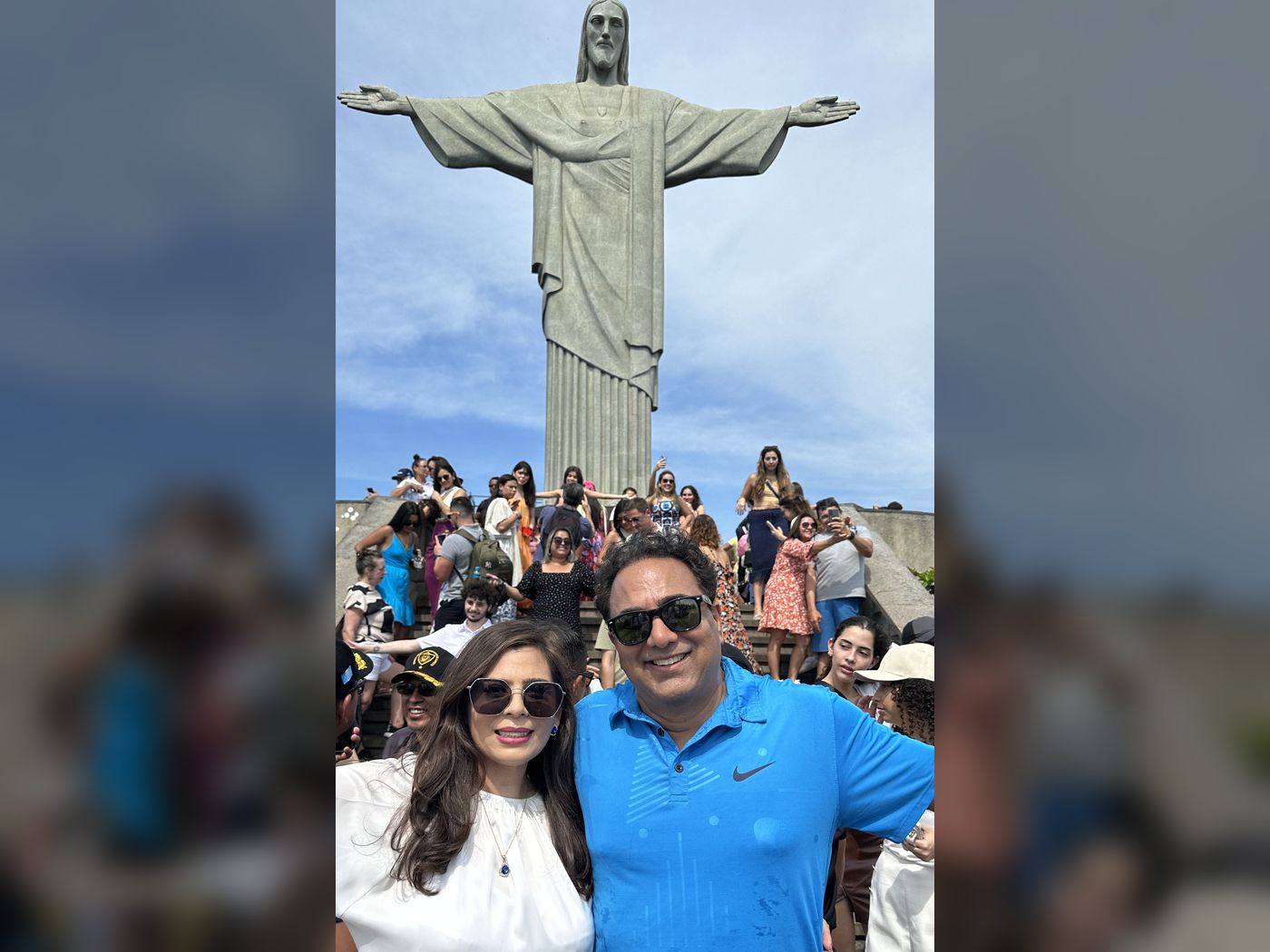 Saif Rehman with family in front of Christ the Redeemer in Rio de Janeiro
