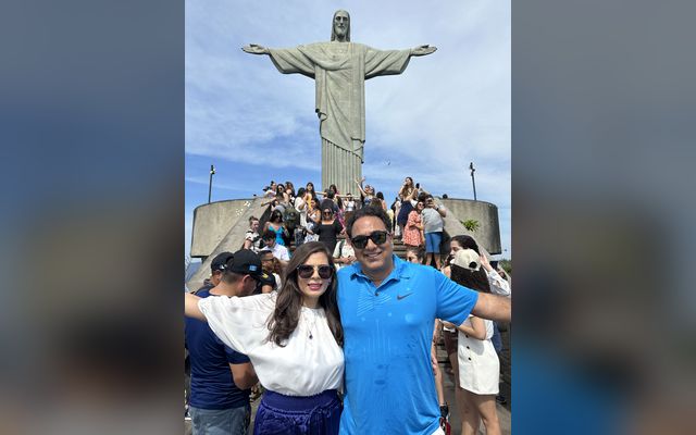 Saif Rehman with family at Christ the Redeemer, Rio de Janeiro