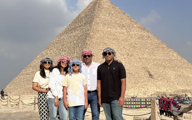 Saif Rehman with family at the Great Pyramid of Giza, Egypt